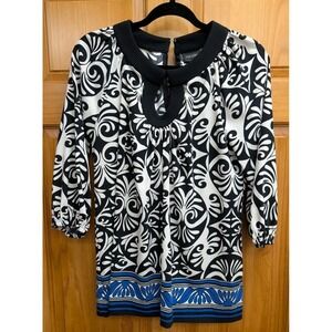 Nicole By Nicole Miller Size L Back Zip Dolman 3/4 Sleeves Back Zip Tunic Blouse